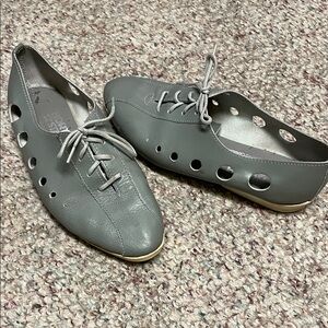 Vintage 80s leather North Star Gray Lace-Up circle Cutout Shoes